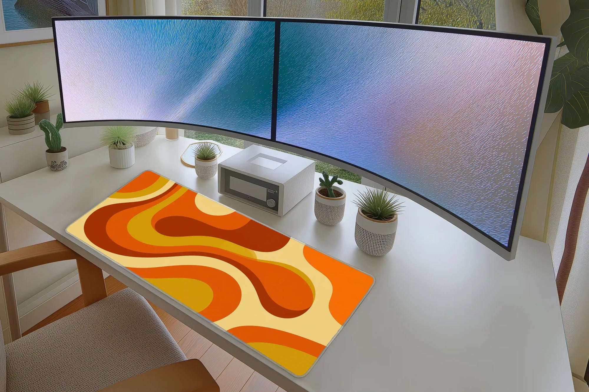 Retro Groovy Abstract desk mat wide surface for a keyboard and mouse layout