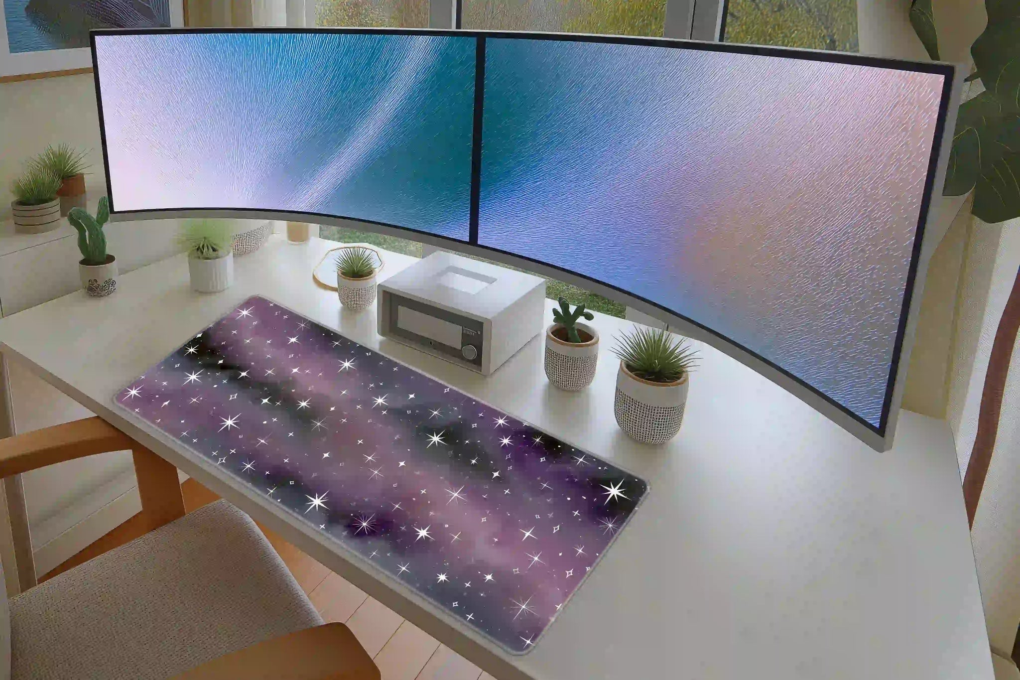 Purple Galaxy Star Pattern Aesthetic Desk Mat