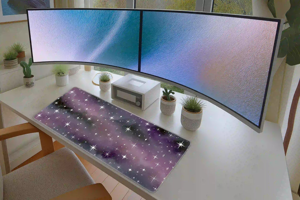 Purple Galaxy Star Pattern Aesthetic Desk Mat