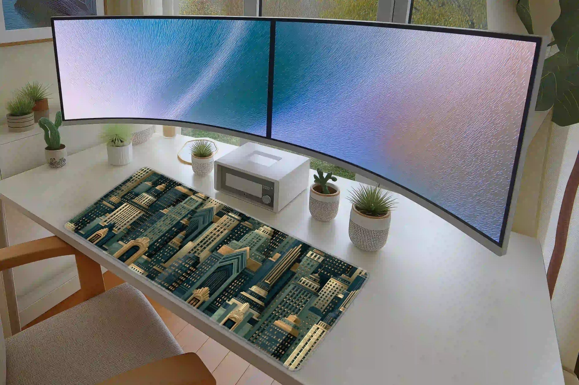 Art Deco City Skyline Geometric Architecture Desk Mat