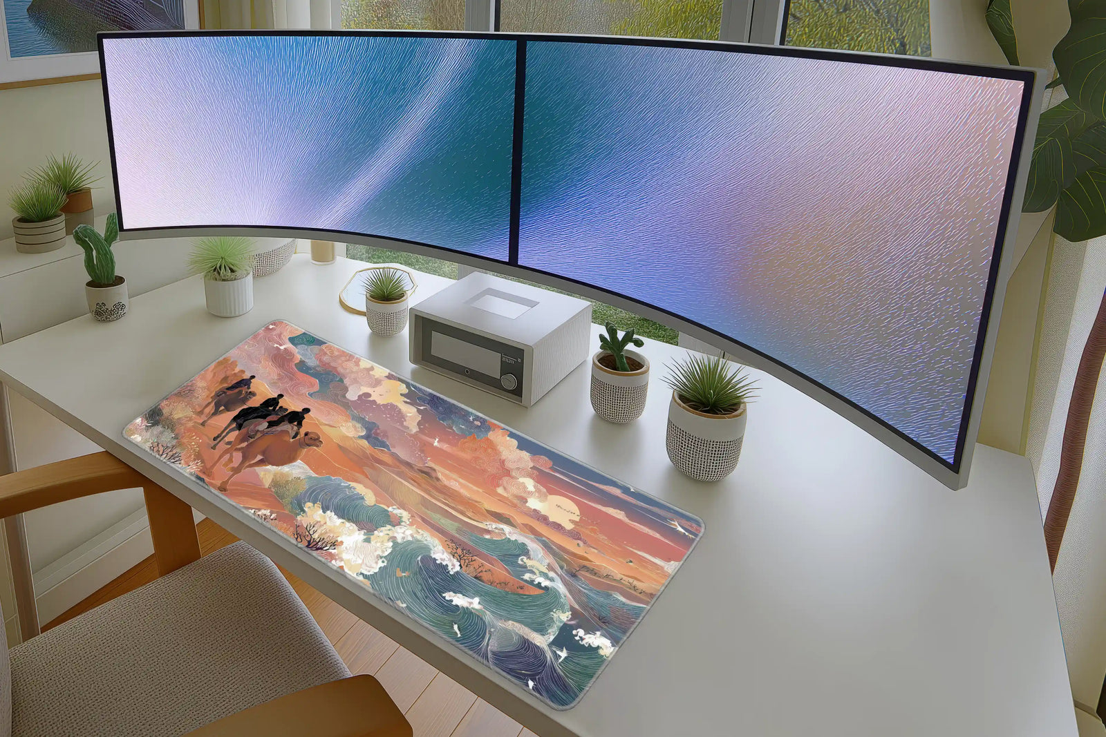 Desert Waves Mousepad – Sunset Camel Caravan Art