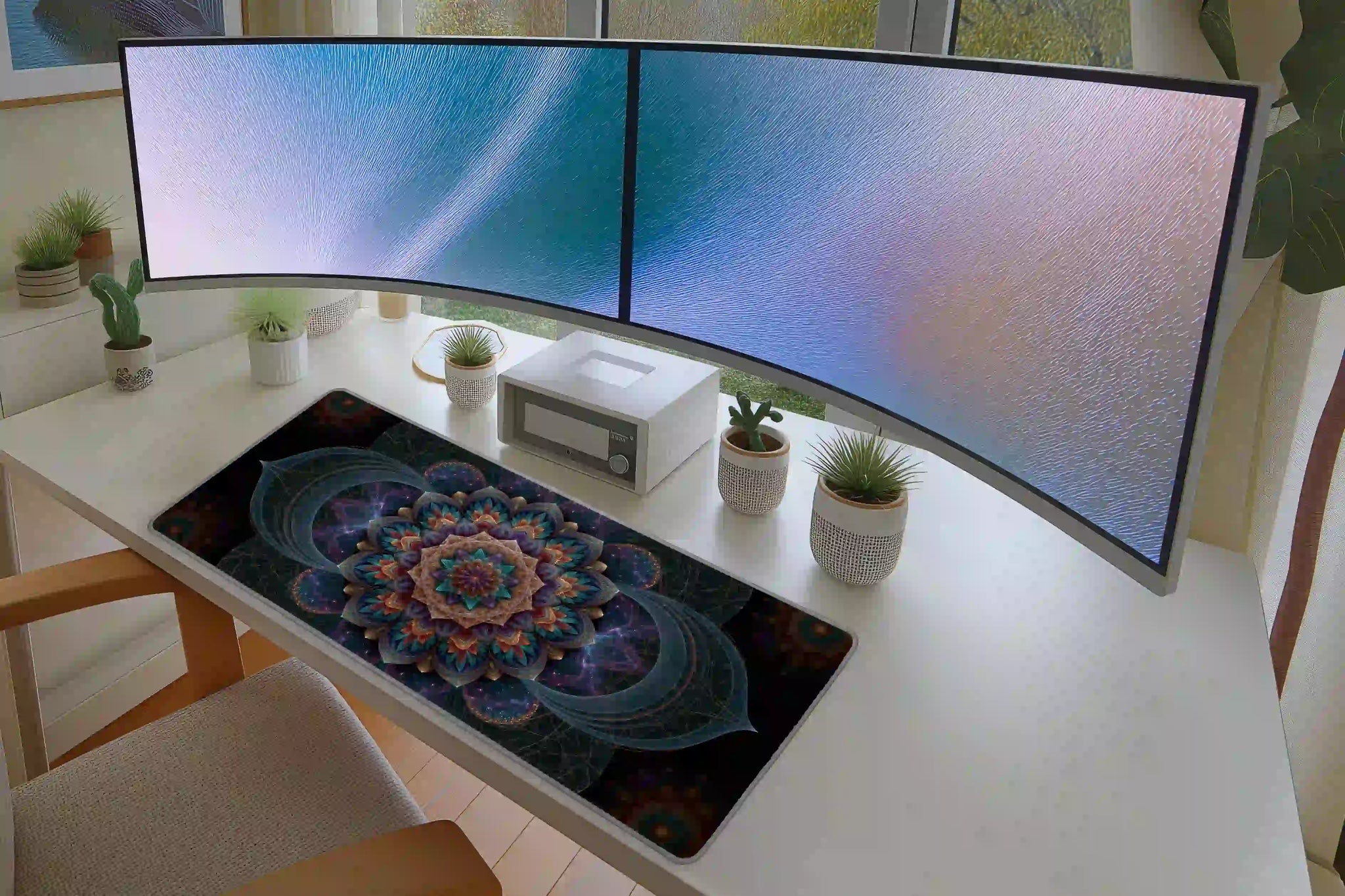 Cosmic Mandala Sacred Geometry Abstract Desk Mat
