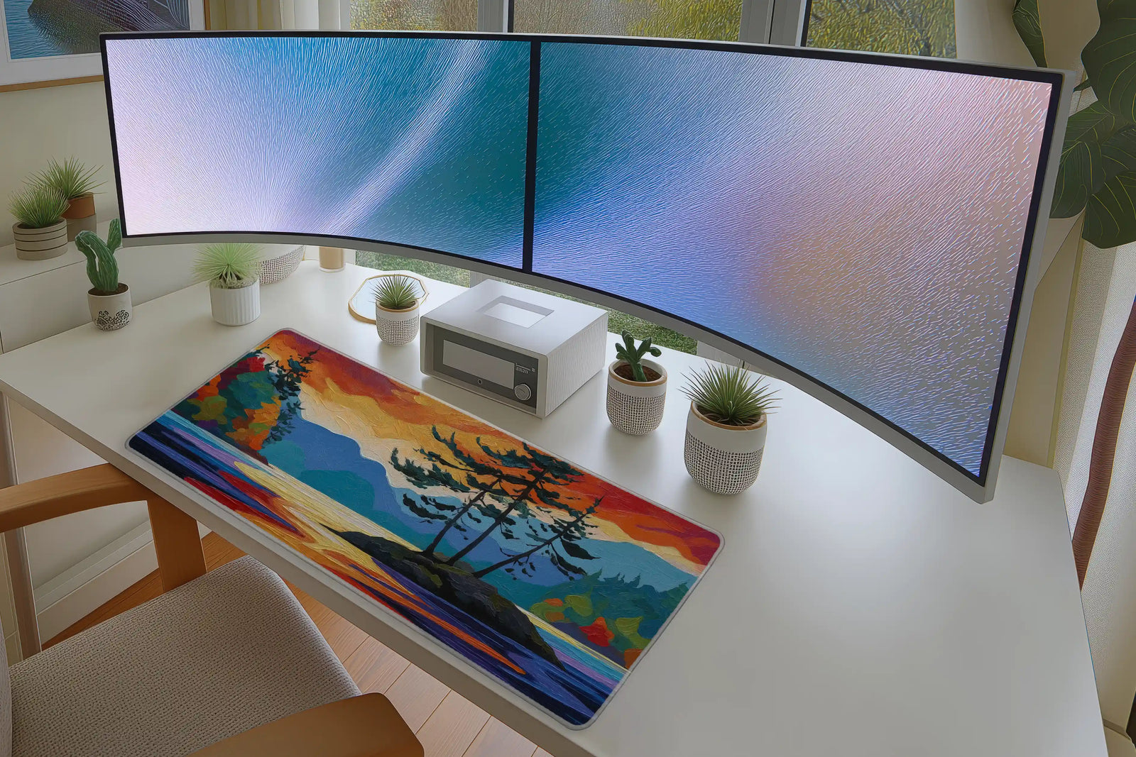 Colorful Sunset Lake Landscape Art Mousepad