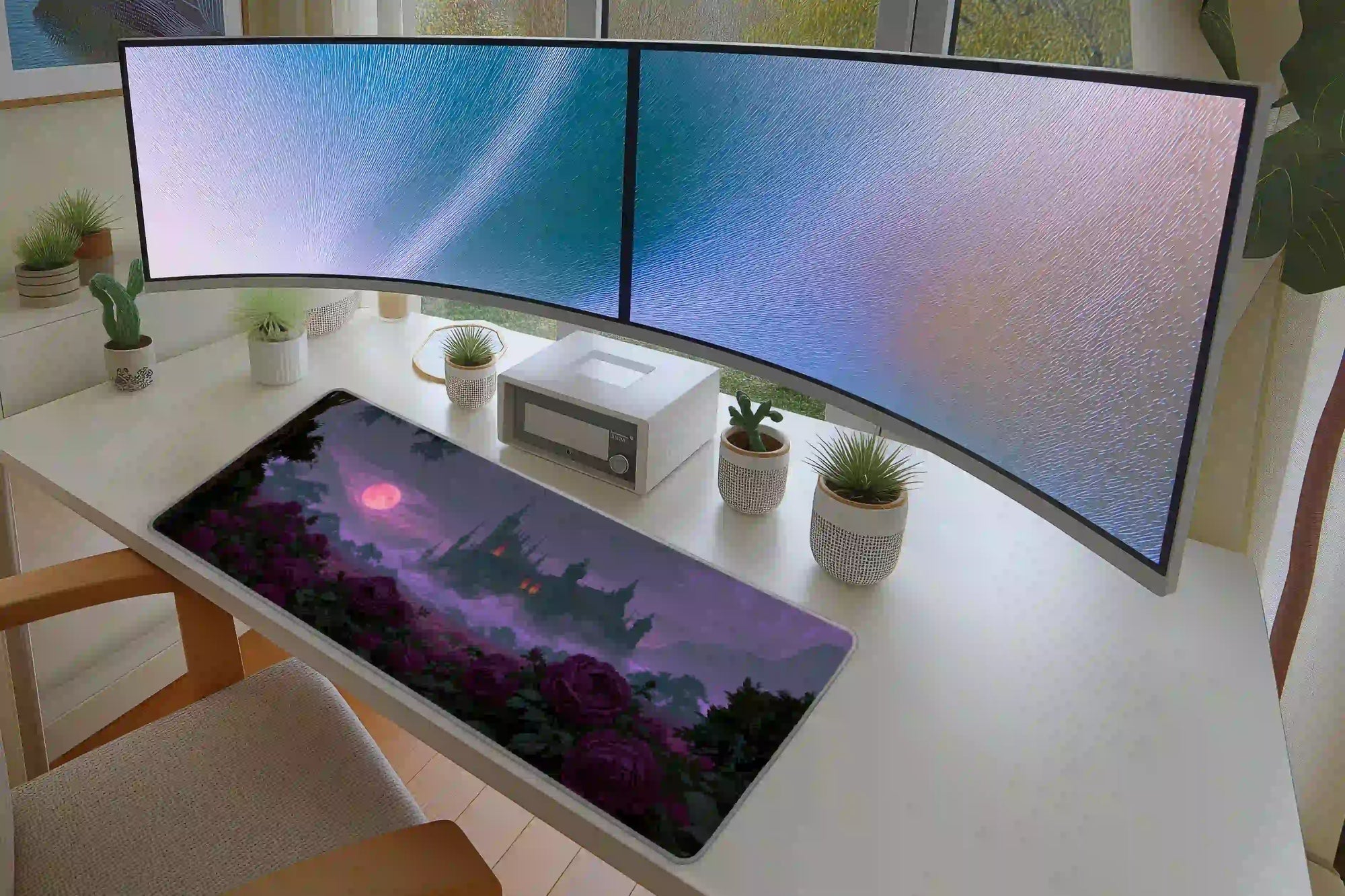 Purple Moonlit Gothic Castle Rose Garden Desk Mat