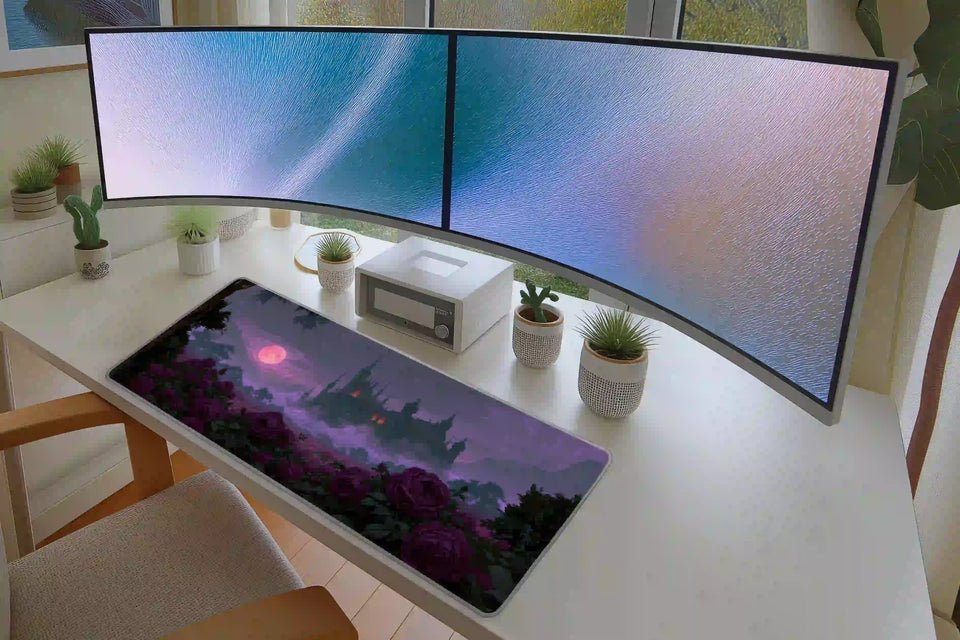 Purple Moonlit Gothic Castle Rose Garden Desk Mat