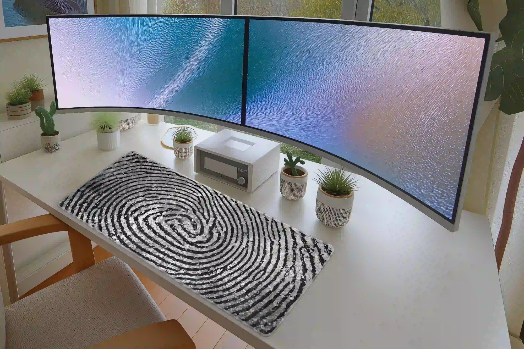 Black and White Fingerprint Abstract Desk Mat