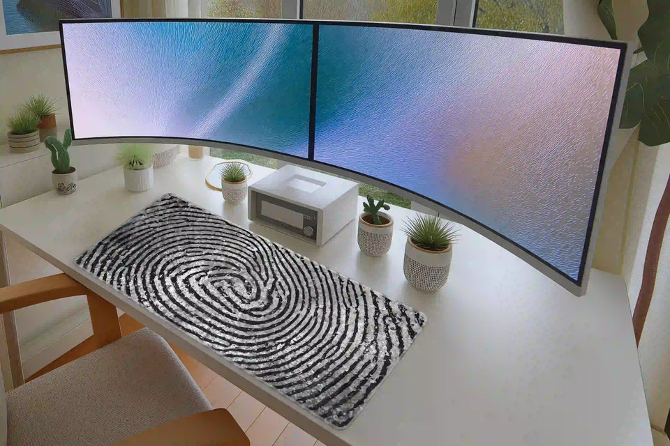 Black and White Fingerprint Abstract Desk Mat