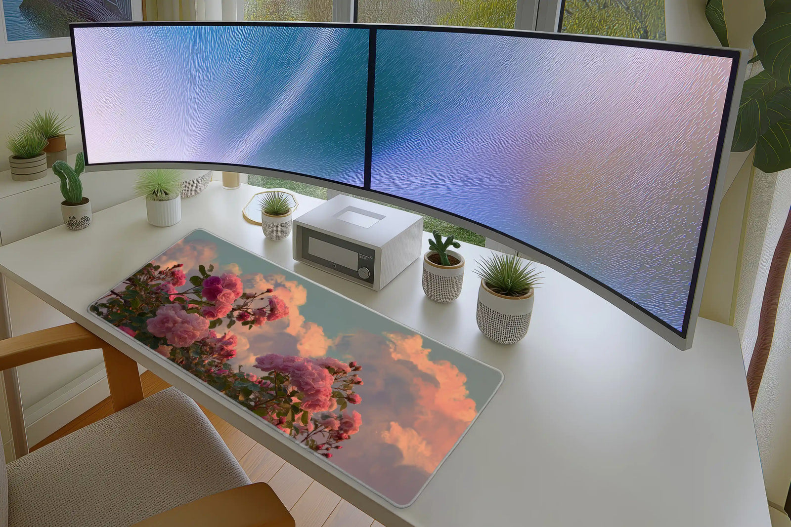 Pink Rose Cloud Mousepad – Floral Aesthetic Desk Mat