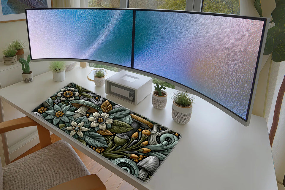 Botanical Mushroom – Floral Forest desk mat artwork and product view