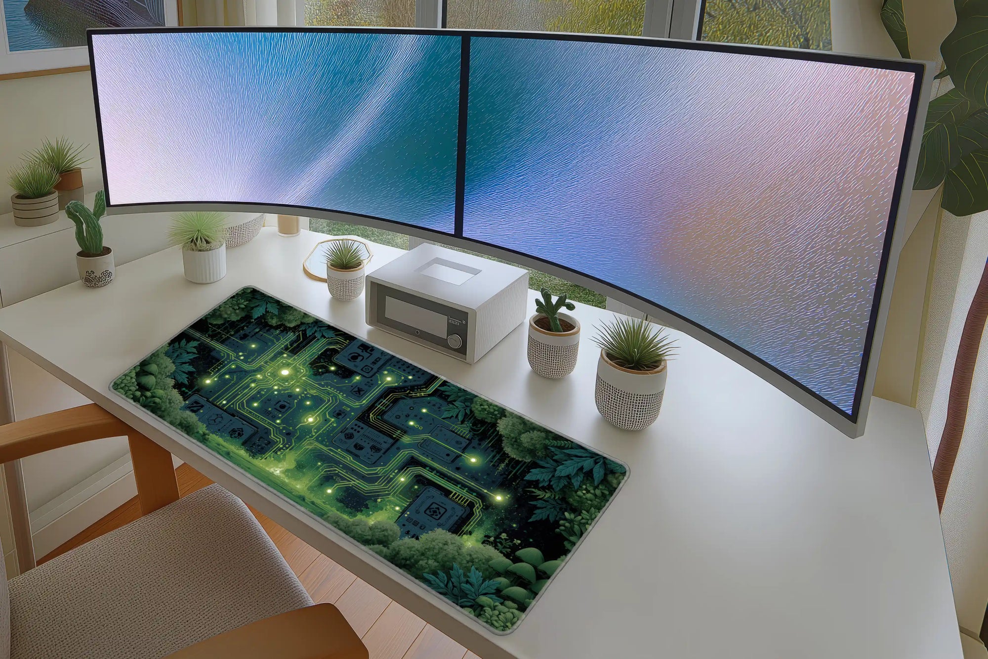 Cyber Forest Circuit desk mat wide surface for a keyboard and mouse layout