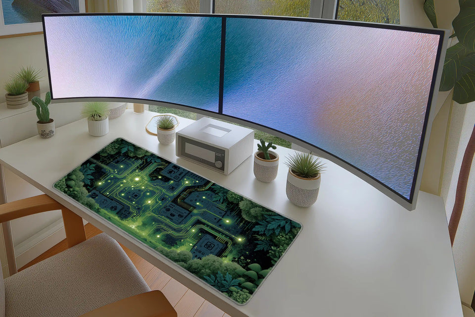 Cyber Forest Circuit – Tech Nature desk mat artwork and product view