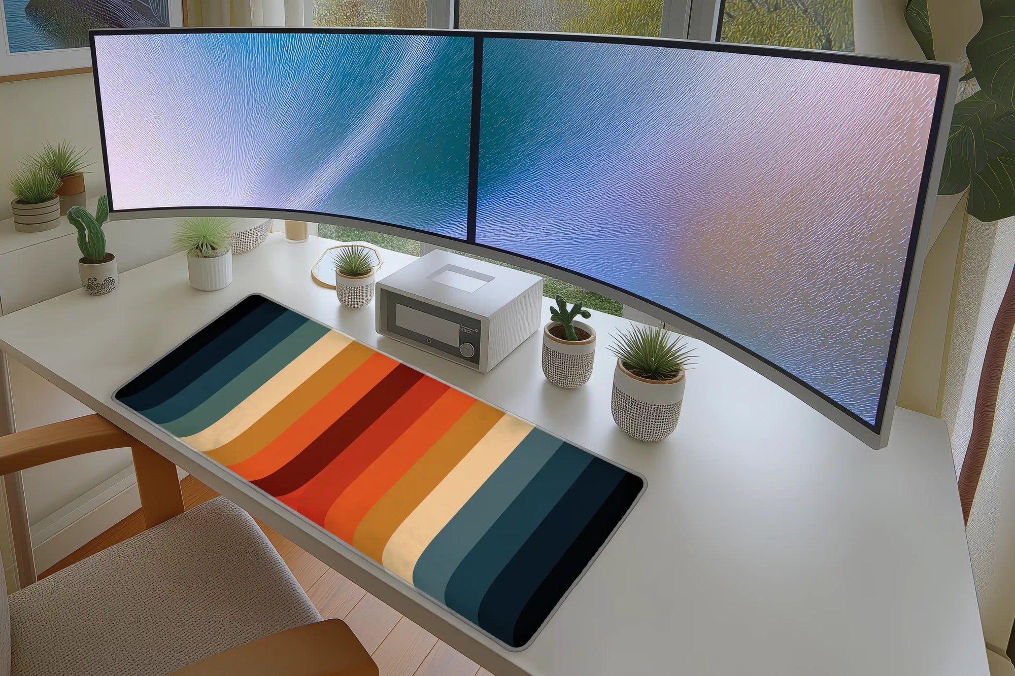 Retro Striped Abstract desk mat wide surface for a keyboard and mouse layout