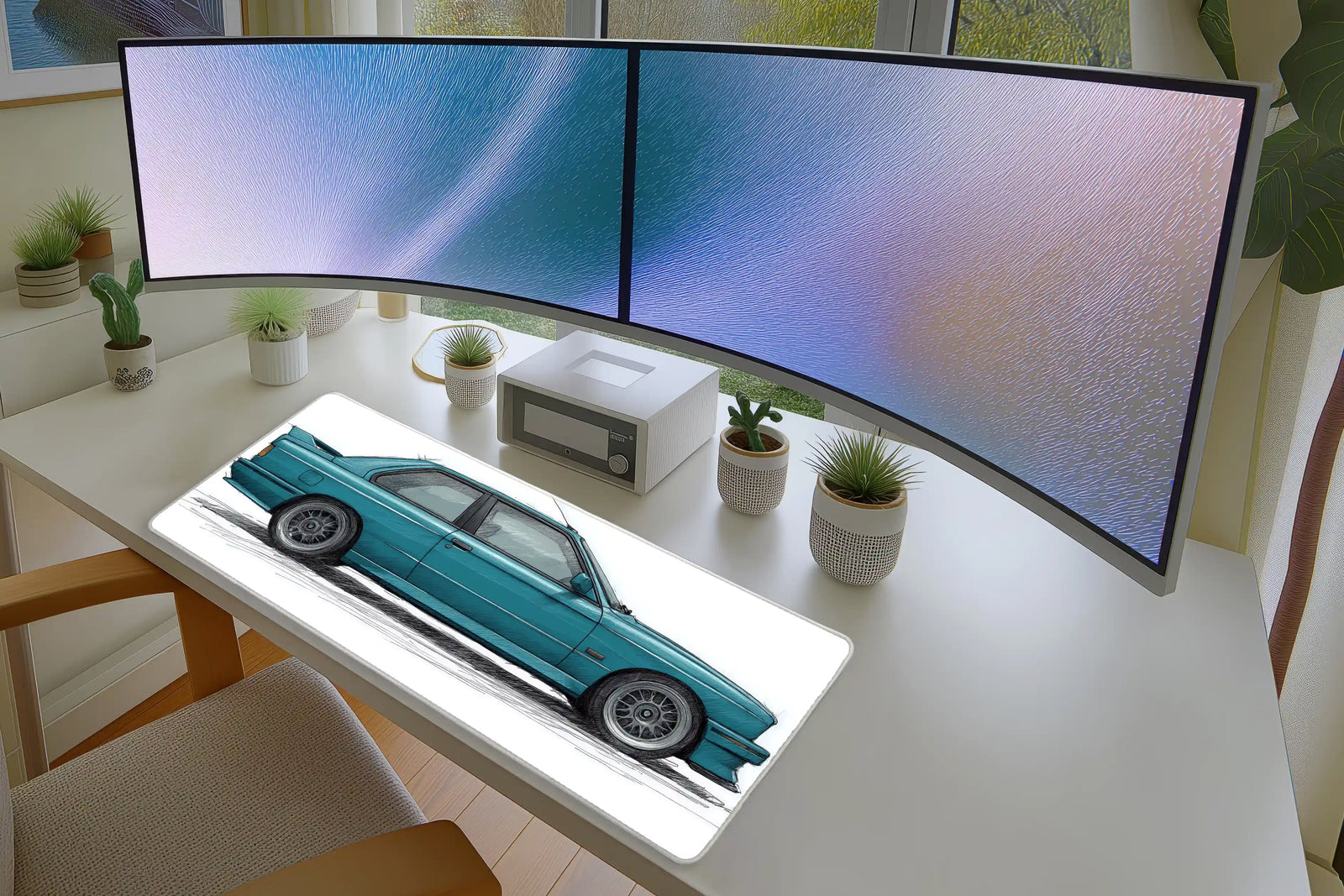 Blue Sketch Style Classic Car Gaming Mousepad