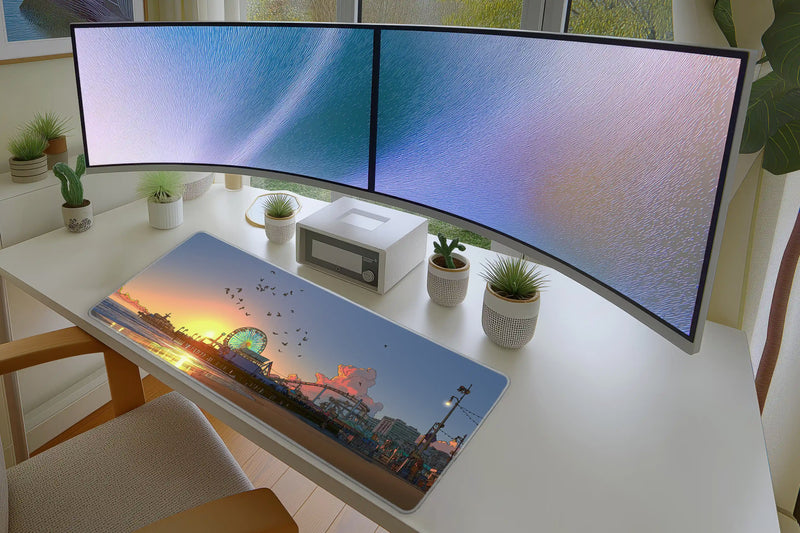 Sunset Pier Mousepad – Ferris Wheel & Ocean Glow Art