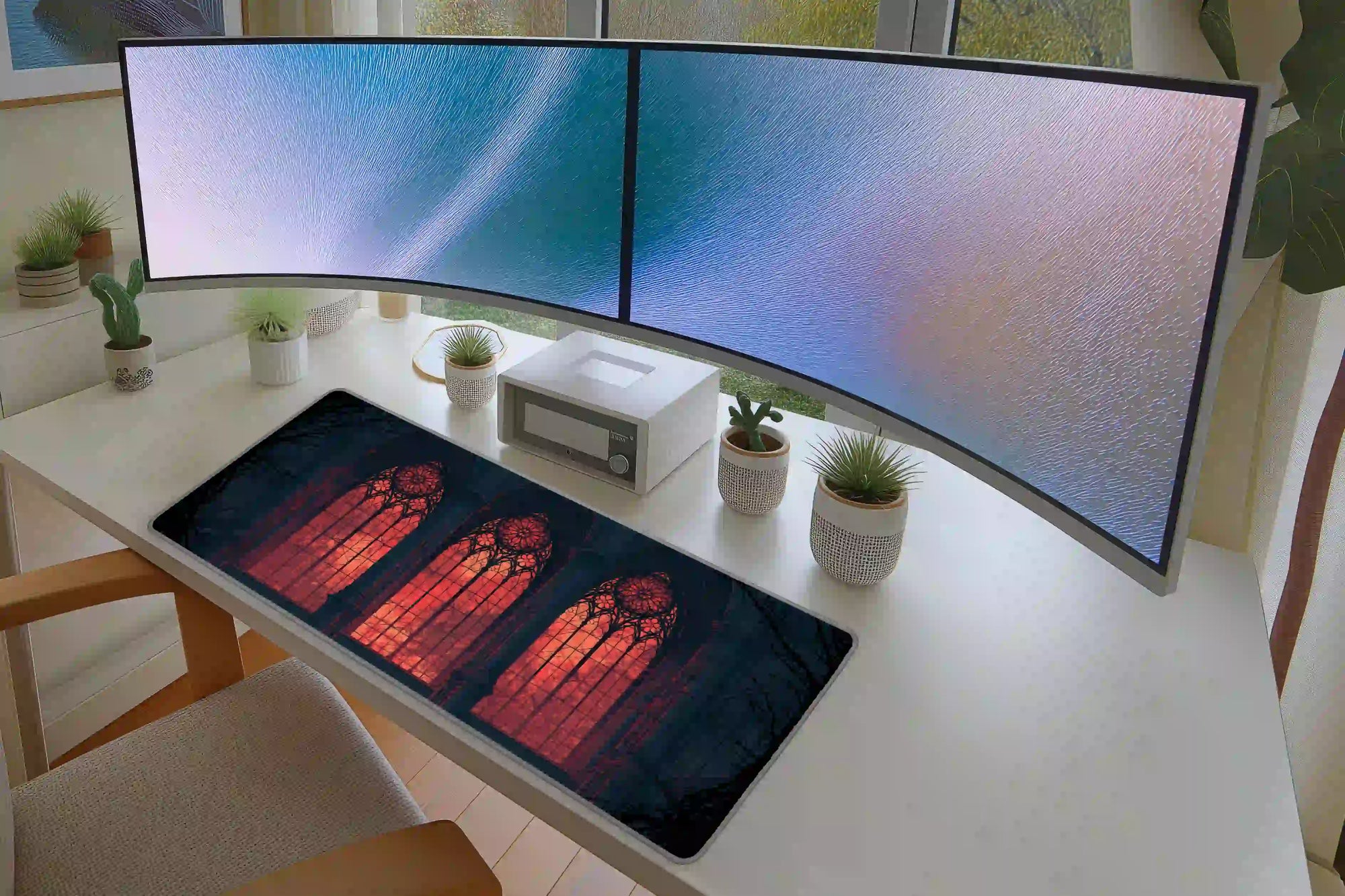 Gothic Cathedral Stained Glass Dark Fantasy Desk Mat
