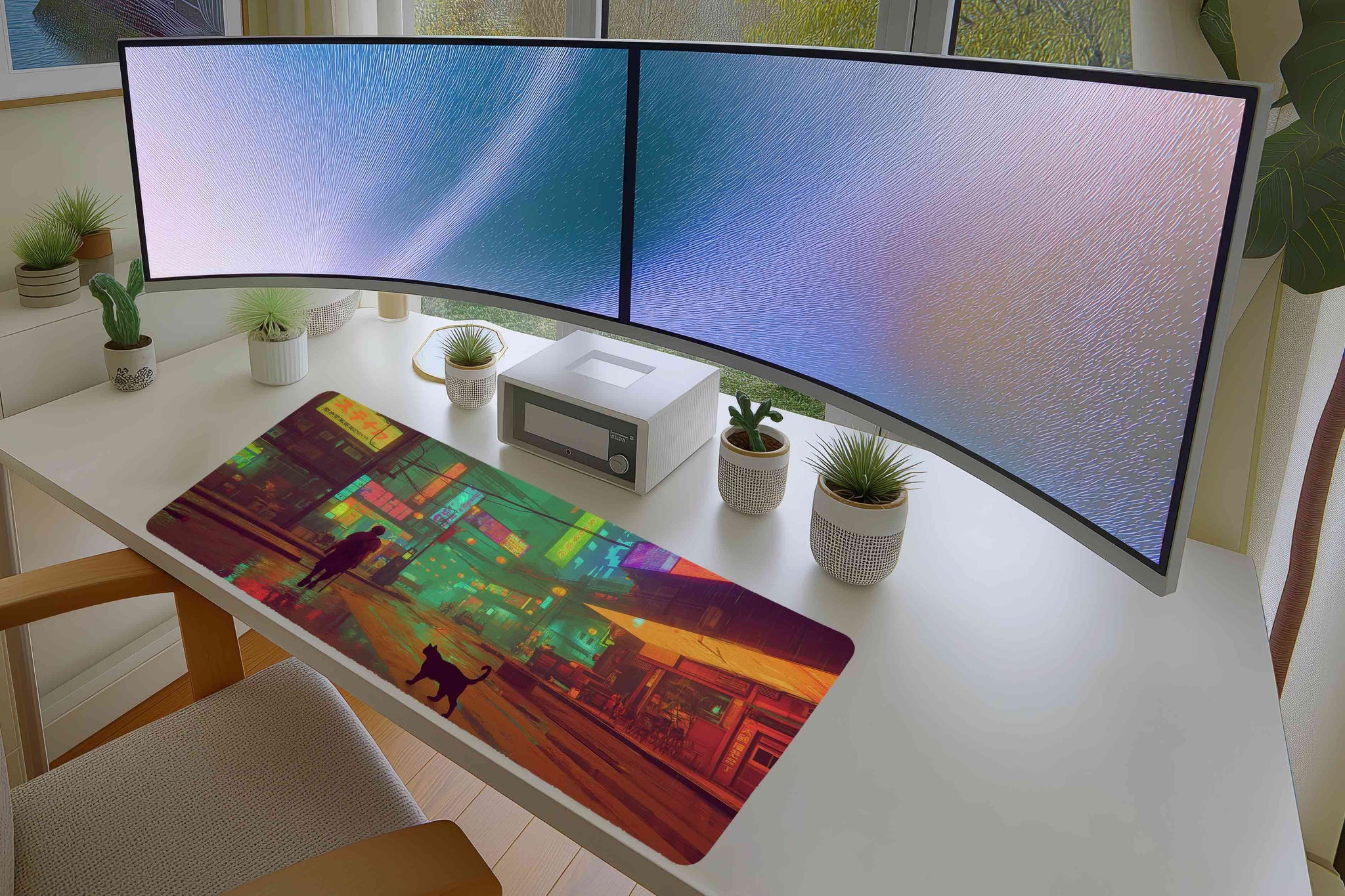 Cyberpunk Night Street Mousepad – Neon City in the Rain