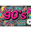 90s Sticker Collage desk mat artwork in a wide product view