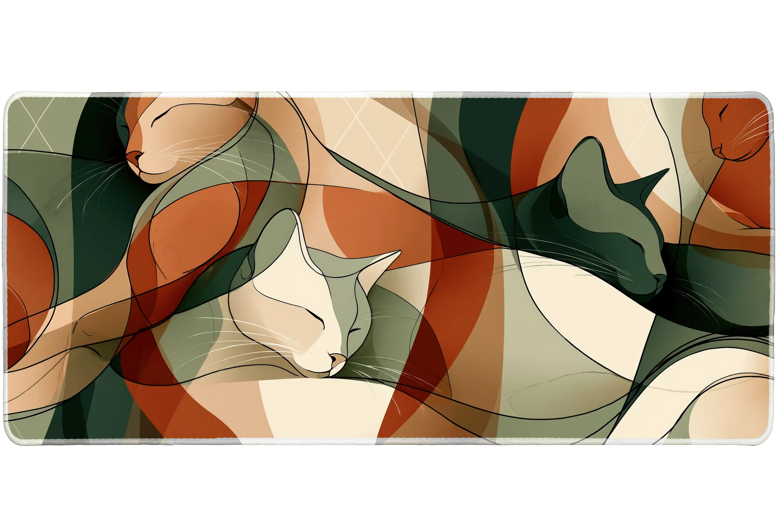 Abstract Cat Line Art Desk Mat | Modern Mouse Pad artwork on an extended desk mat with flowing abstract cat line art