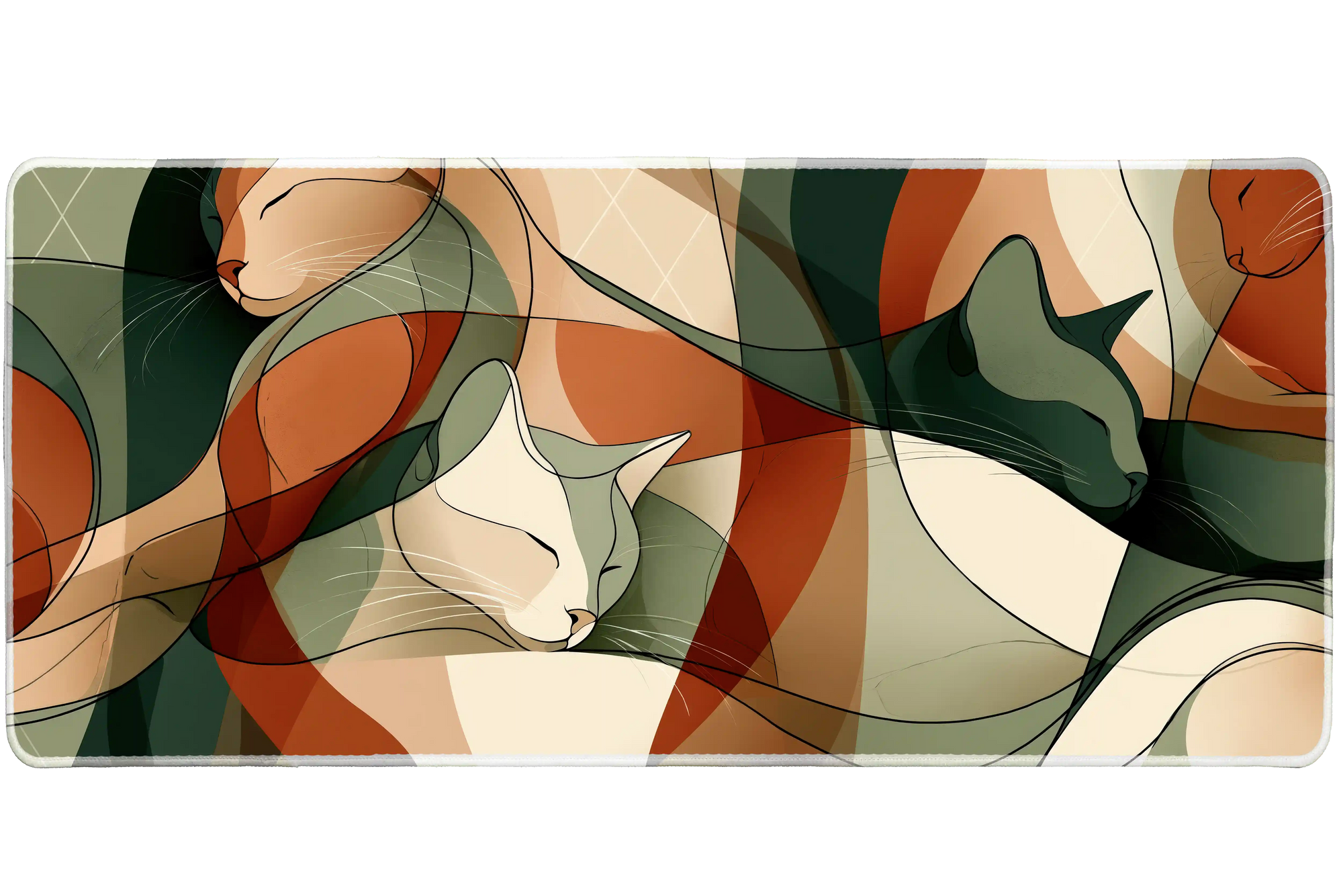 Abstract Cat Line Art Desk Mat | Modern Mouse Pad artwork on an extended desk mat with flowing abstract cat line art