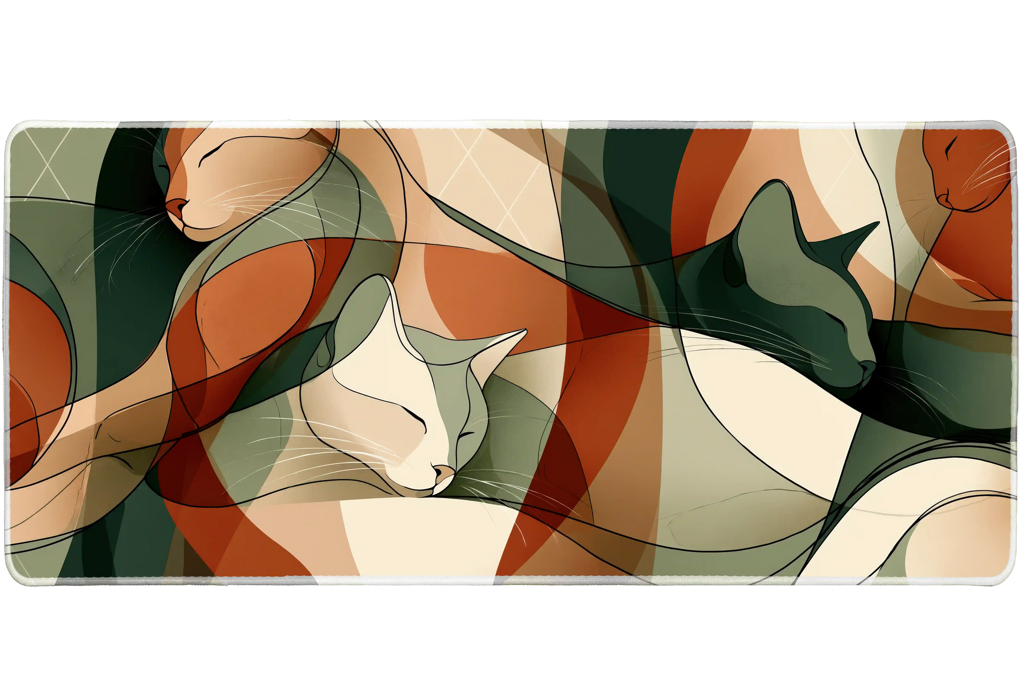Abstract Cat Line Art Desk Mat | Modern Mouse Pad artwork on an extended desk mat with flowing abstract cat line art