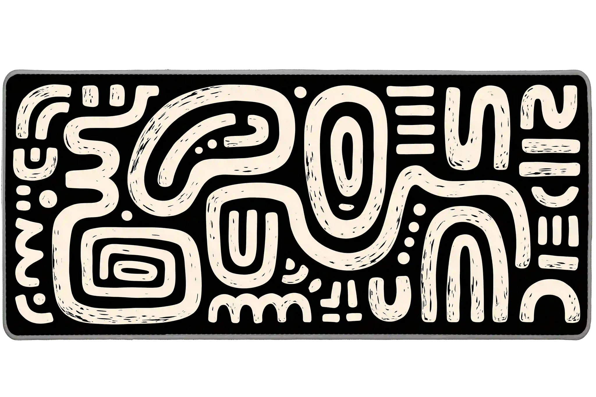 Black and Cream Squiggle desk mat artwork in a wide product view