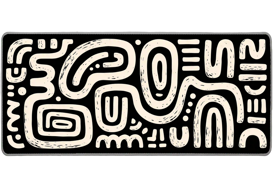 Black and Cream Squiggle desk mat artwork in a wide product view