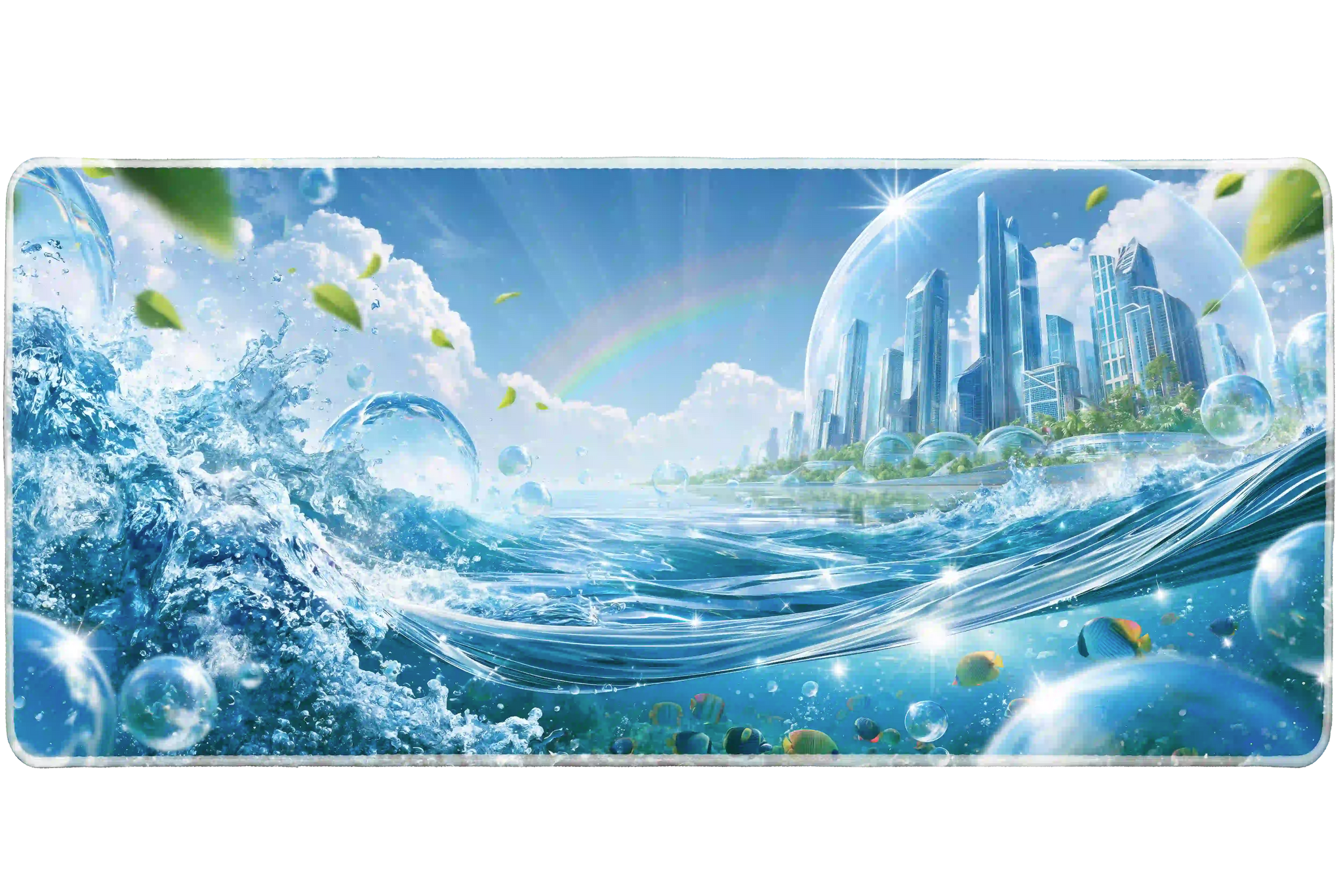 Frutiger Aero Ocean desk mat artwork in a wide product view