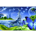 Frutiger Aero Dolphin desk mat artwork in a wide product view