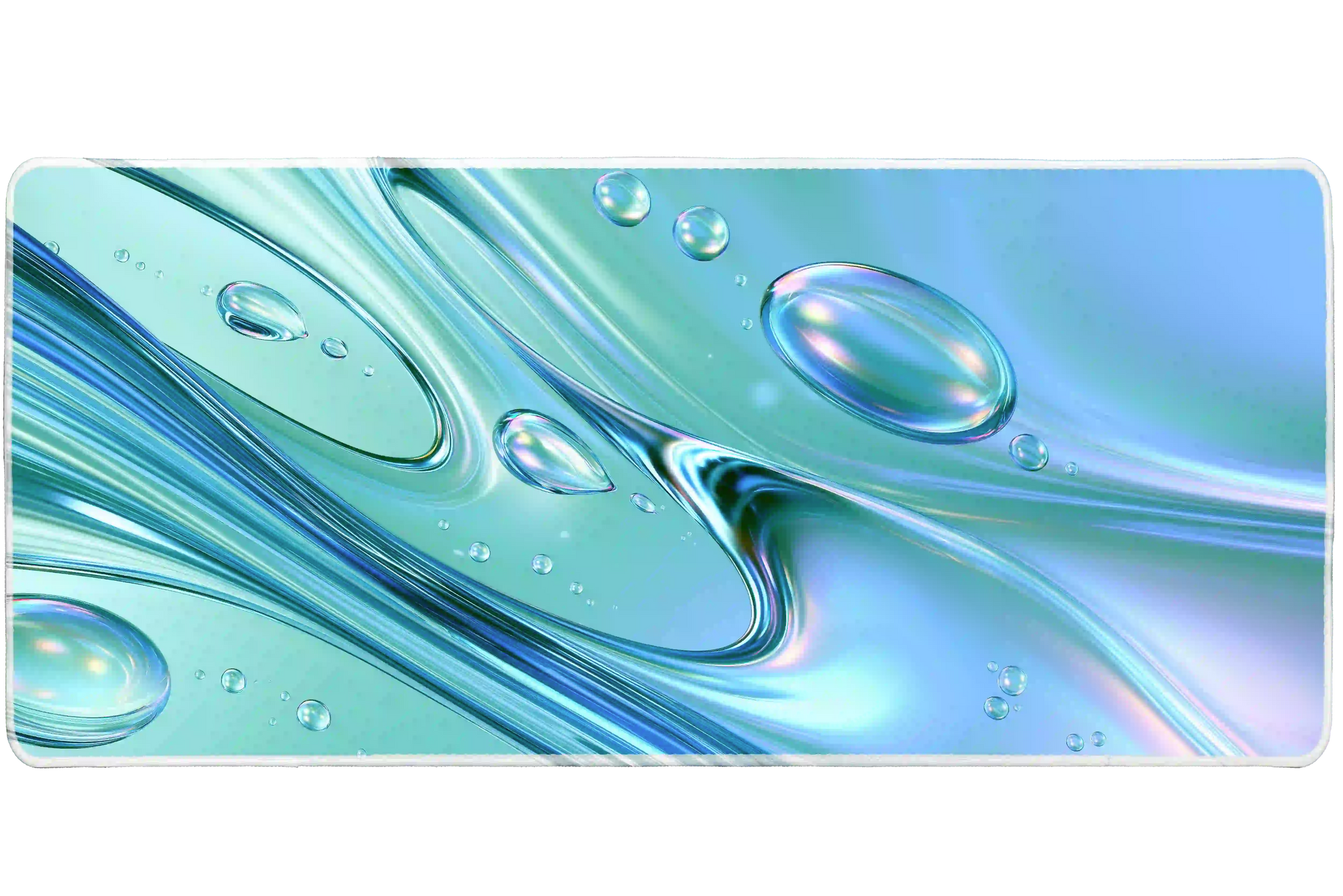 Aqua Liquid Chrome desk mat artwork in a wide product view