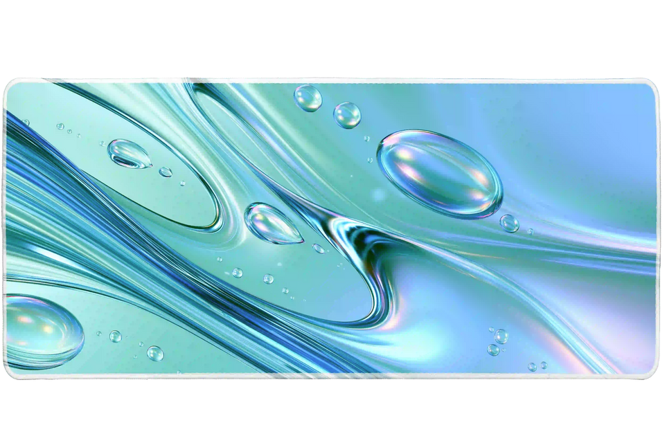 Aqua Liquid Chrome desk mat artwork in a wide product view
