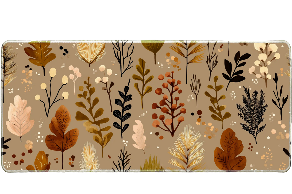 Autumn Botanical Pattern – Cozy Fall Leaves desk mat and mouse pad by PrintMyPad