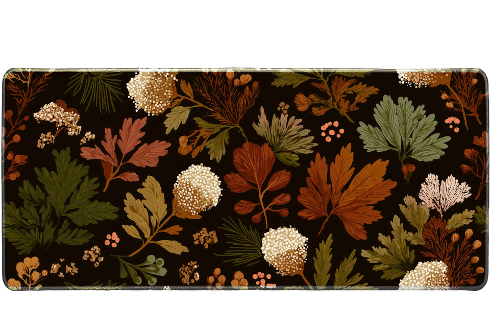 Pattern 90x40cm custom desk mat with autumn floral design, non-slip rubber base – Print My Pad