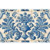 Wide view of the Portuguese Azulejo Floral desk mat featuring cobalt floral tilework with dolphins and a classical urn