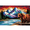 Complete stained glass bear mountain landscape artwork printed across a large keyboard and mouse mat