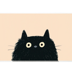 Minimal Black Cat Peach Funny Cat desk mat with a wide-eyed cat peeking from a soft background