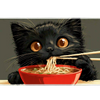 Overhead Black Cat Ramen desk mat view with a wide-eyed black cat enjoying a steaming bowl of ramen