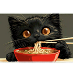 Overhead Black Cat Ramen desk mat view with a wide-eyed black cat enjoying a steaming bowl of ramen