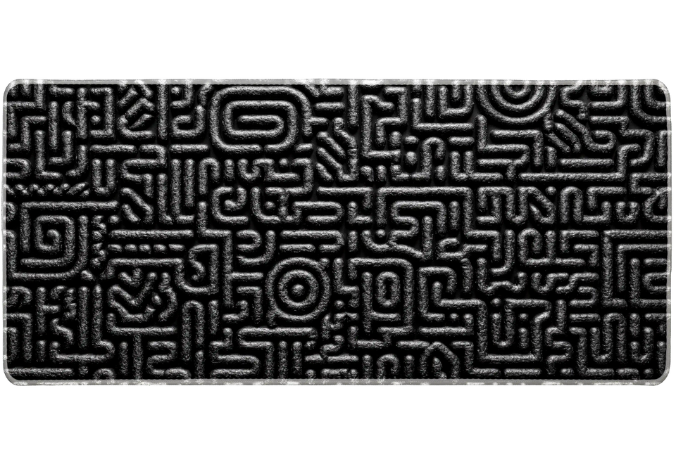 Black Maze Desk Mat | Abstract Geometric Mouse Pad artwork on an extended desk mat with black geometric maze pattern