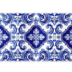 Blue Portuguese Tile desk mat product view highlighting ornamental azulejo scrollwork and floral flourishes