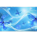 Blue Butterfly Frutiger Aero desk mat artwork in a wide product view