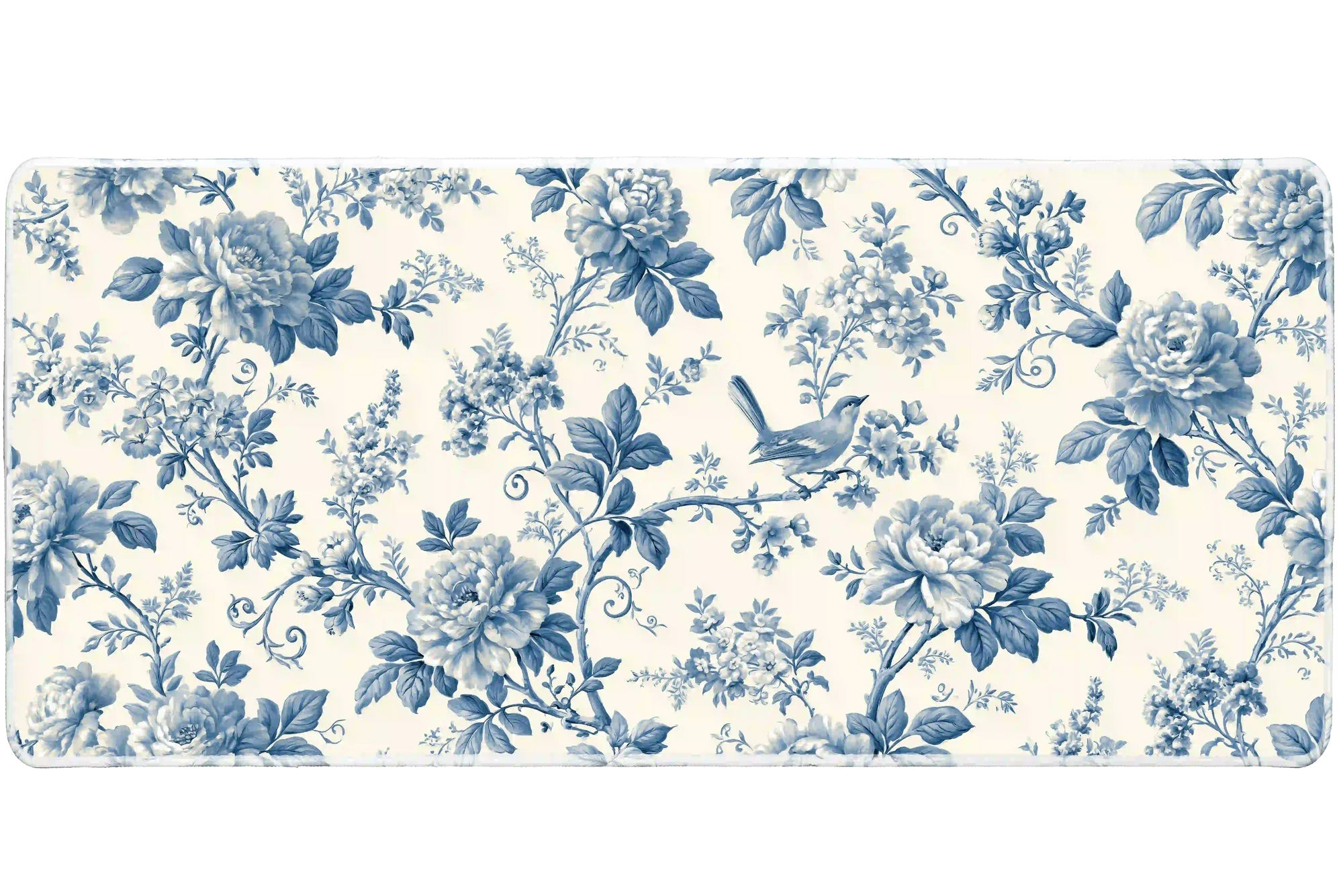 Blue Chinoiserie desk mat artwork in a wide product view