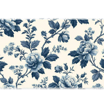 Wide view of the Blue Botanical Floral desk mat featuring vintage blue roses, leafy branches, blossoms and butterflies