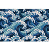 Blue ocean wave desk mat covered in repeating navy and aqua curls with pale foamy crests