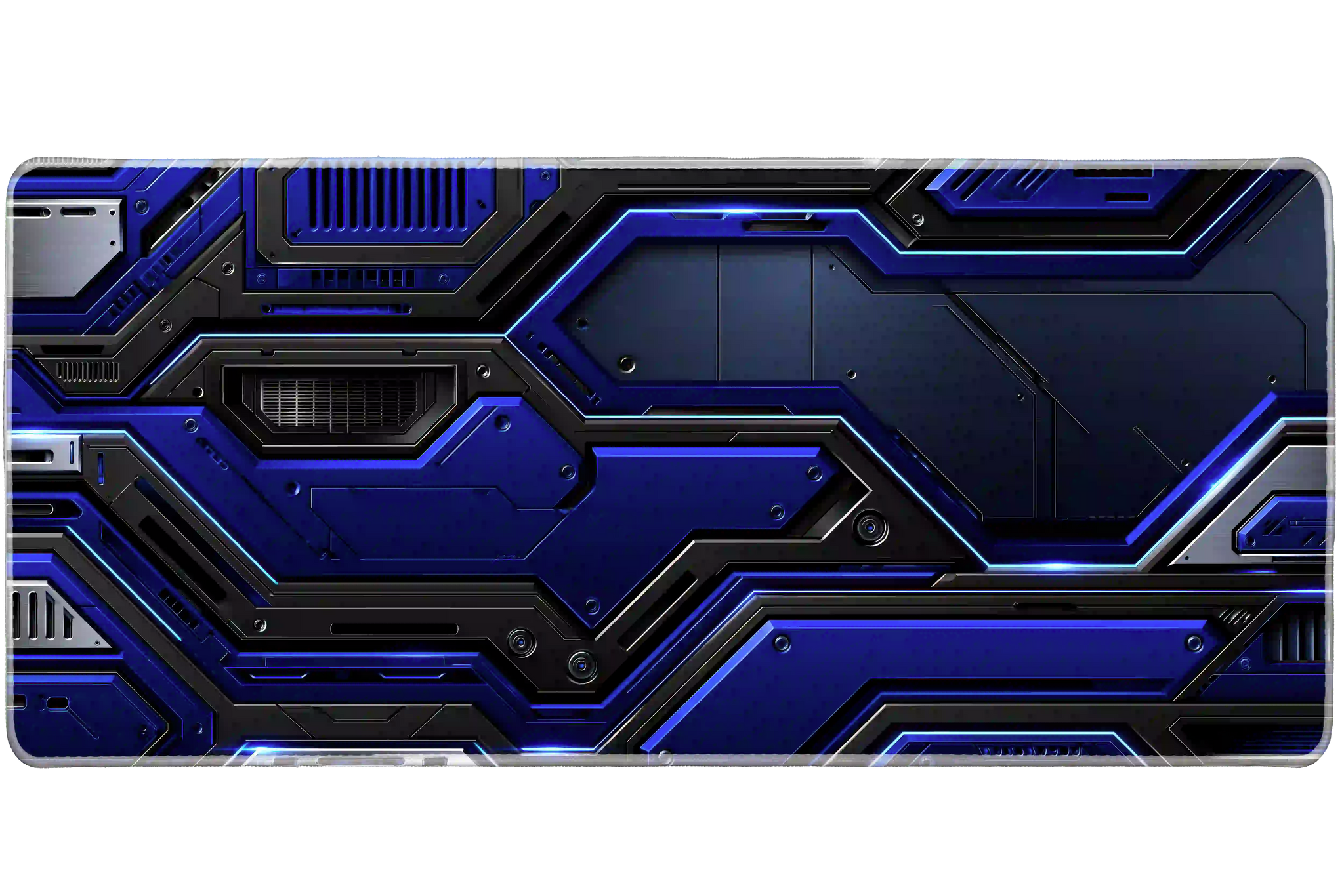 Extended mouse pad featuring the full blue sci-fi futuristic tech panel design for work or gaming
