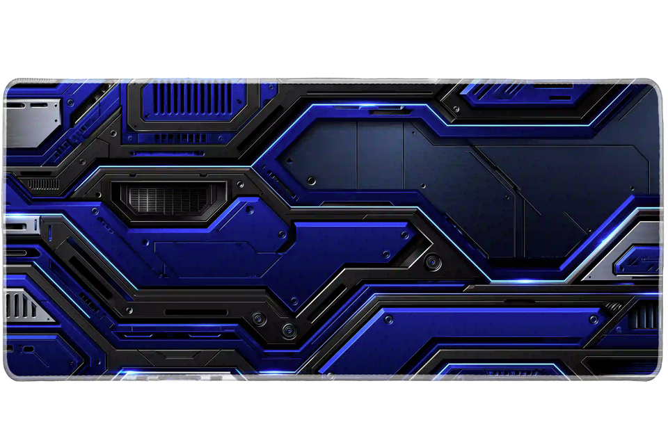 Extended mouse pad featuring the full blue sci-fi futuristic tech panel design for work or gaming