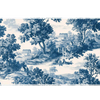 Wide Blue Toile de Jouy desk mat with pastoral estates, rivers and countryside scenes