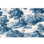 Wide Blue Toile de Jouy desk mat with pastoral estates, rivers and countryside scenes