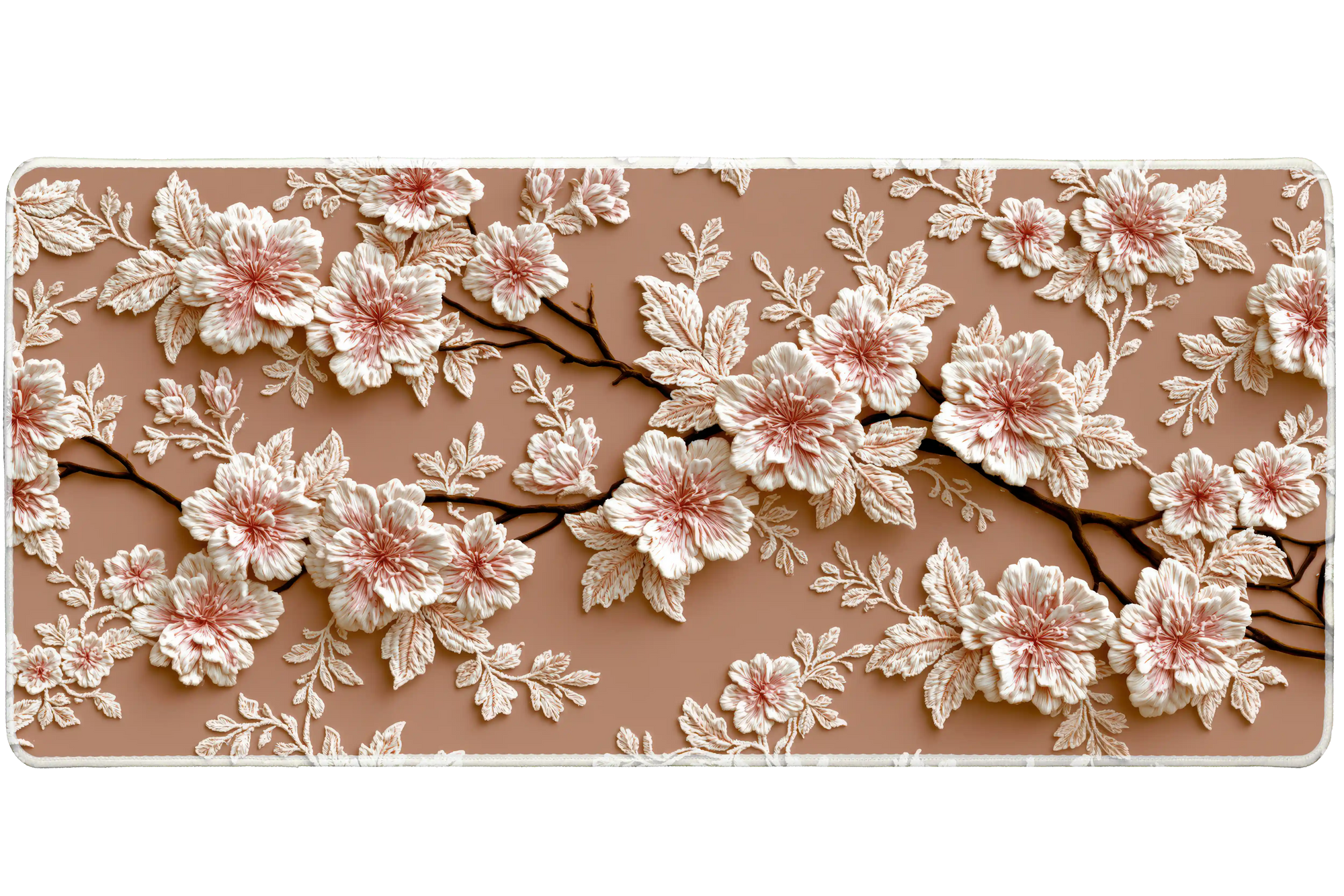Blush Floral Branch Ivory Blossom desk mat with ivory blossoms, warm neutral tones, and graceful