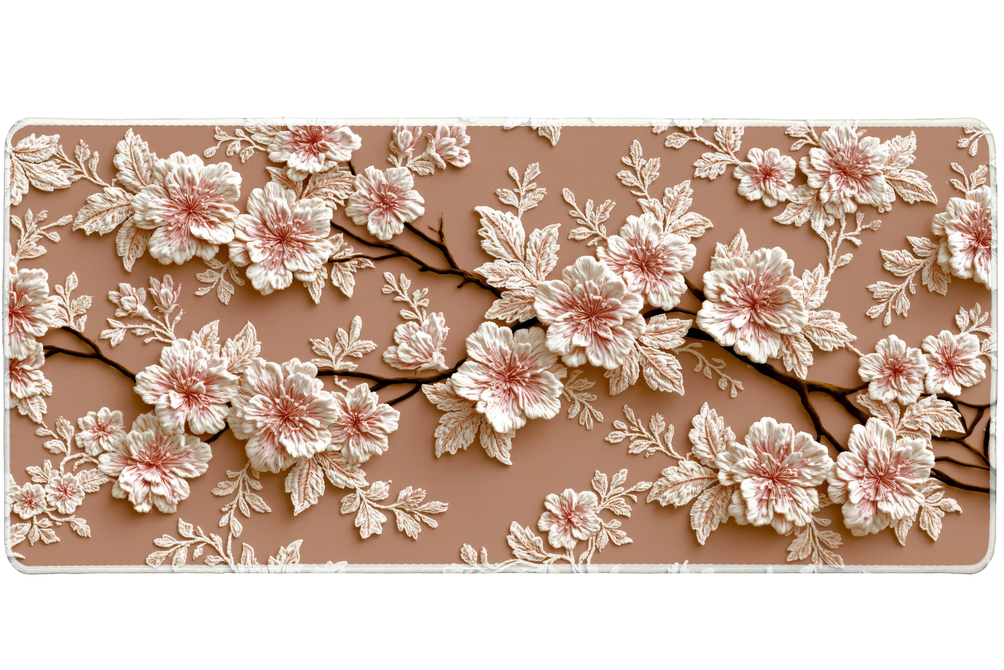 Blush Floral Branch Ivory Blossom desk mat with ivory blossoms, warm neutral tones, and graceful