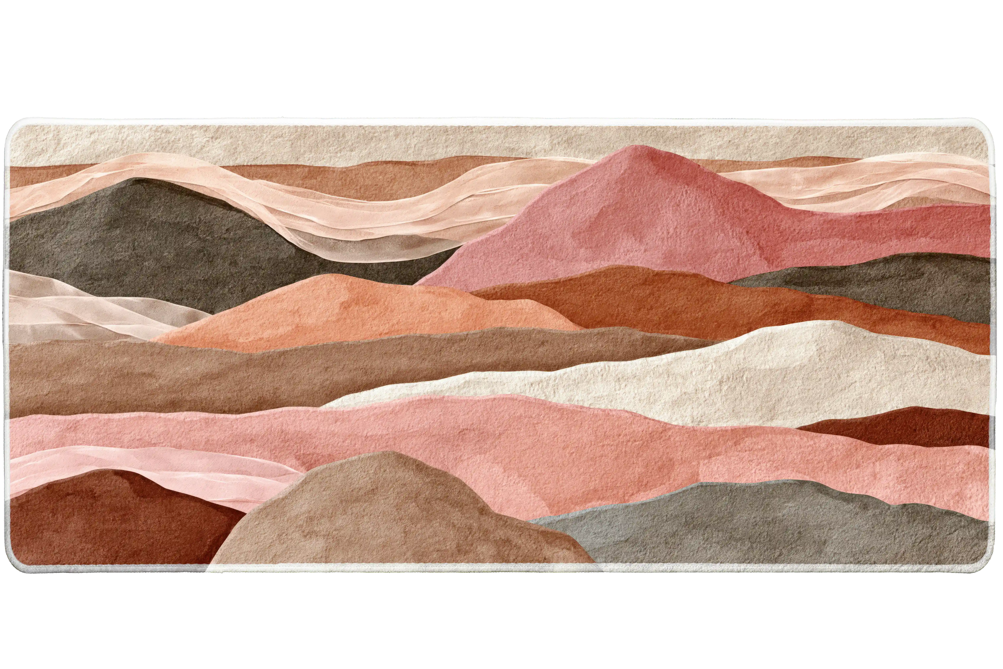 Boho Watercolor Mountains desk mat artwork in a wide product view